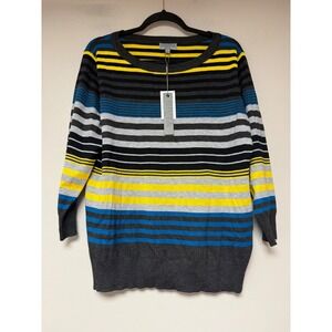 Joseph A. Striped Sweater Womens PXL Multicolor New Crew Neck 3/4 Sleeve Knit